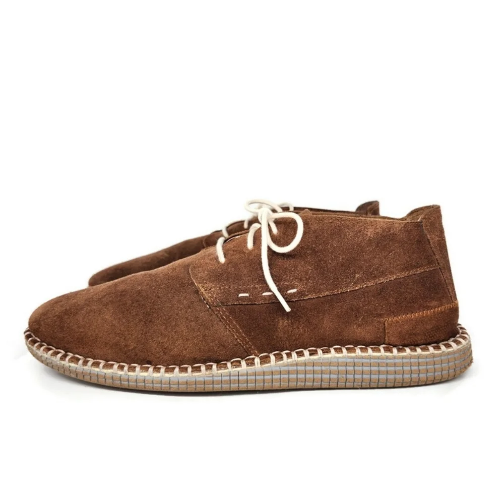 Roan Tibor Handcrafted Brown Suede Jute Stiched Midsole Lace-Up Chukka Boots